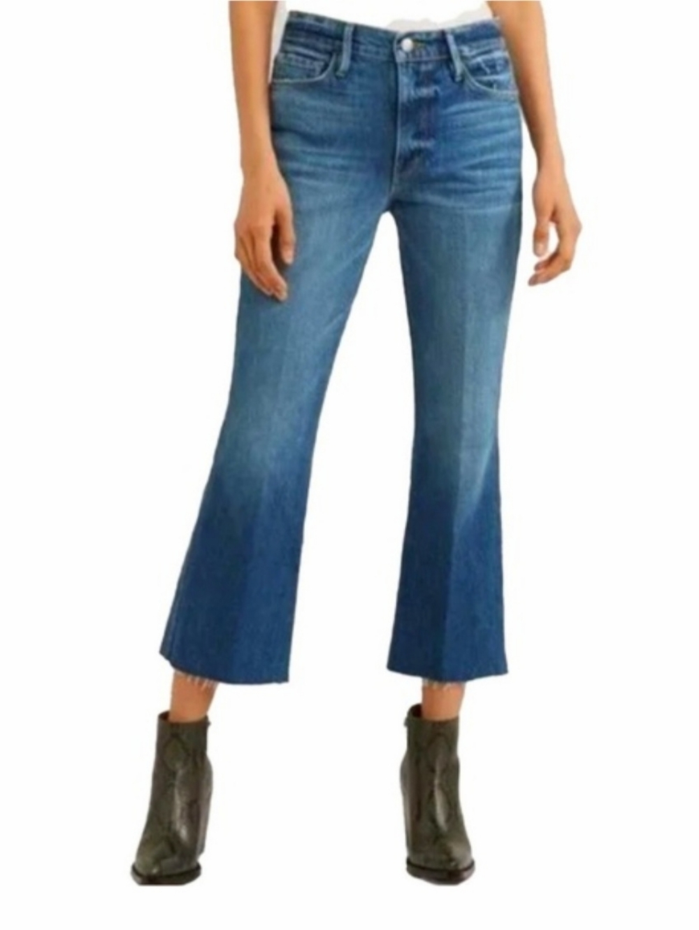 Frame Le Sylvie Distressed Kick Flare Cropped Denim Jeans Sz 28 Blue
